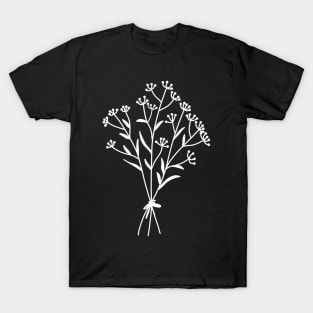 Wildflower Bouquet On Blue Gray One Line Art Flowers T-Shirt